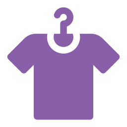 A purple t-shirt icon with a hanger forming the neck area, displayed on a light gray background—ideal for a veterinarian or emergency vet branding concept.