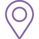 A simple purple map pin or location marker icon on a light gray background, ideal for highlighting the location of a Vet or Pet ER on a map.